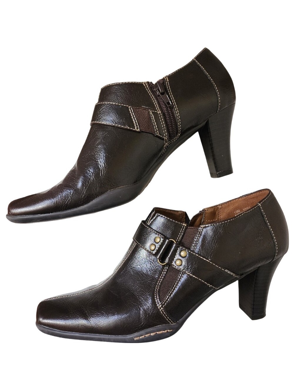 AEROSOLES Fascination Brown Faux Leather Square Toe Ankle Booties 10B